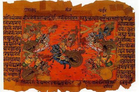 Рукопись с иллюстрацией Битвы на Курукшетре